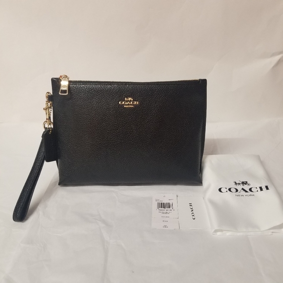 Coach Leather Pouch/Clutch with Detachable Strap, Black - Picture 1 of 10